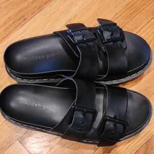 Madden Girl Double Buckle Black Slides